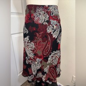 Briggs New York Black and Red Paisley Midi Skirt Size XL